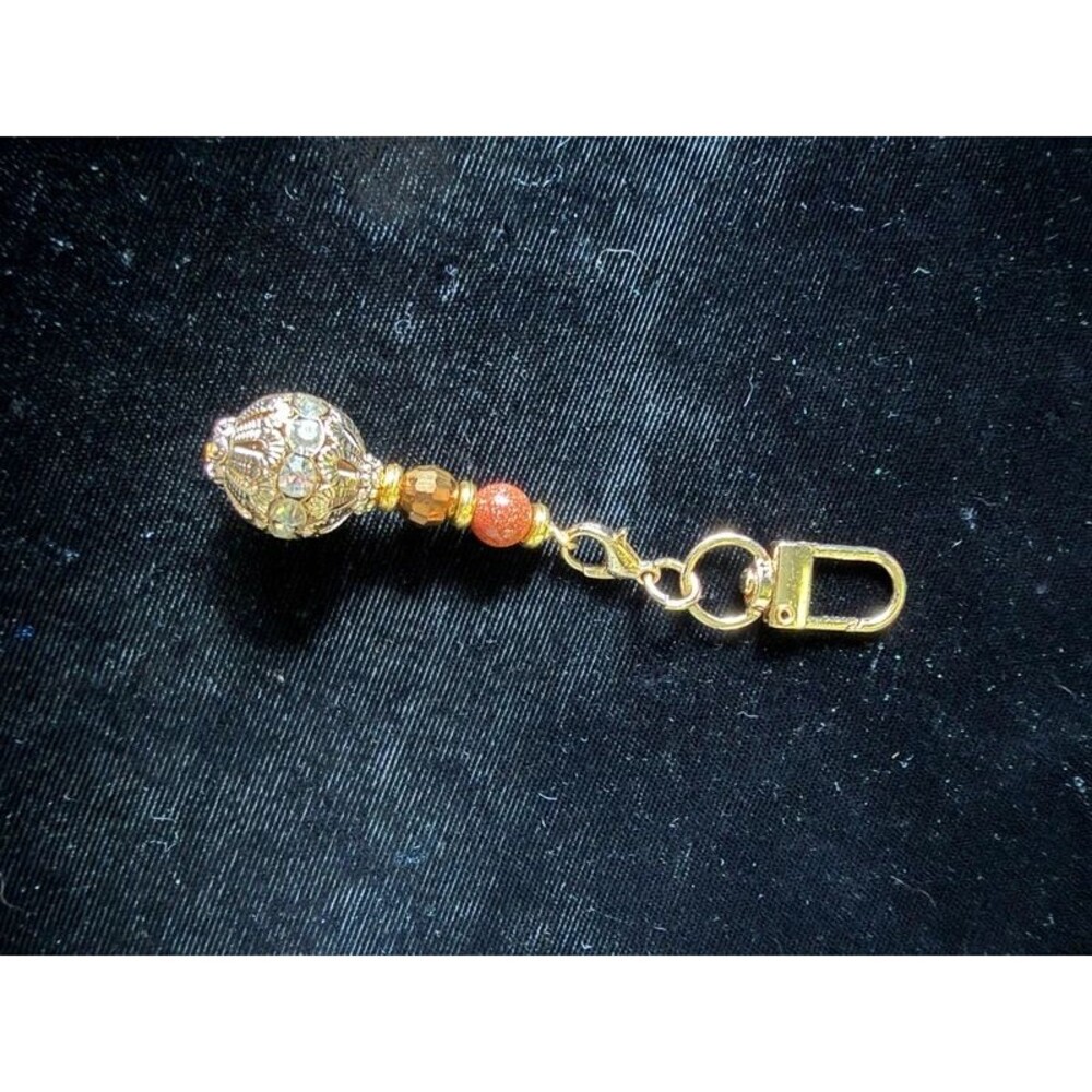 Gold-Tone Beaded Purse Charm Keychain, 3.5"